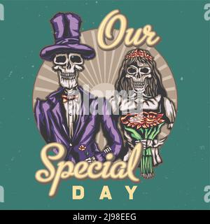 T-shirt ou poster avec illustraion de mariée morte et marié Illustration de Vecteur