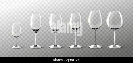 Collection réaliste de verres à vin vides de différentes formes sur transparent illustration vectorielle isolée en arrière-plan Illustration de Vecteur