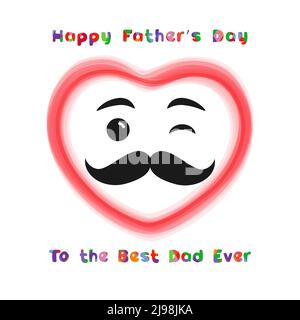 Bonne fête des pères au meilleur concept de voeux jamais mignon de papa. Cœur souriant avec moustache rétro et texte coloré. Motif abstrait isolé Illustration de Vecteur