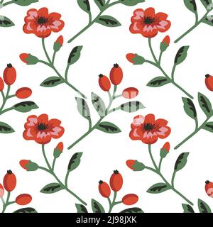 Motif vectoriel sans coutures rosehip et rose Illustration de Vecteur