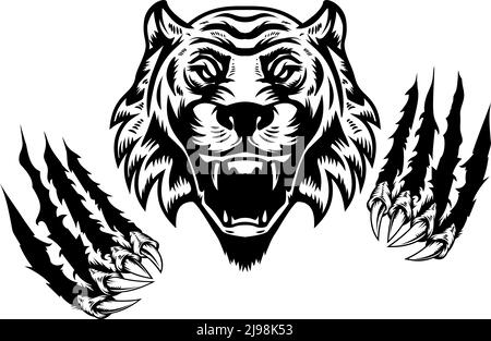 Tête de tigre et griffes. Élément design pour logo, emblème, affiche, affiche, t-shirt. Illustration vectorielle Illustration de Vecteur