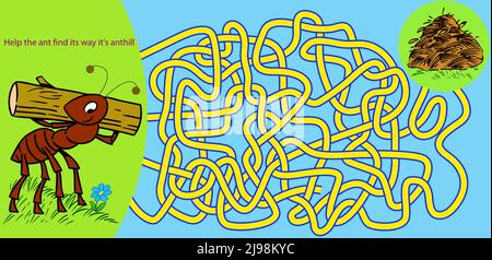 Puzzle de labyrinthe où vous avez besoin d'aider le fourmis à trouver son chemin à l'anthill Illustration de Vecteur