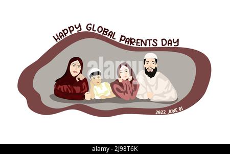 Illustration vectorielle Happy Global Day of parents. Design, bannière ou carte de la journée des parents du monde conceptuel. Joyeux motif vectoriel plat pour la famille musulmane Illustration de Vecteur