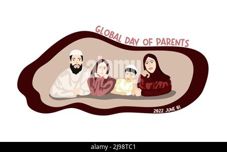 Illustration vectorielle Happy Global Day of parents. Design, bannière ou carte de la journée des parents du monde conceptuel. Joyeux motif vectoriel plat pour la famille musulmane Illustration de Vecteur