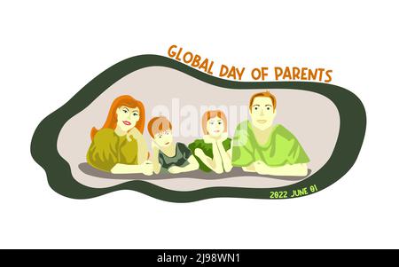 Illustration vectorielle Happy Global Day of parents. Design, bannière ou carte de la journée des parents du monde conceptuel. Design vectoriel plat de la famille européenne Illustration de Vecteur