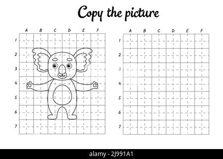 Copiez la photo.Dessiner par grille.Pages de livre de coloriage pour les enfants.Pratique de l'écriture manuscrite, formation aux techniques de dessin.Formation élaboration d'une feuille de travail imprimable. Illustration de Vecteur