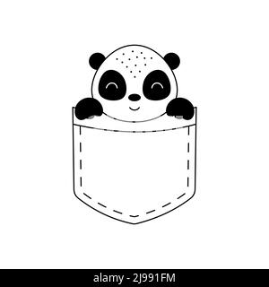 Joli panda assis dans une poche. Visage animal de style scandinave pour enfants t-shirts, vêtements, décoration de pépinière, cartes de vœux, invitations, poster, vous Illustration de Vecteur