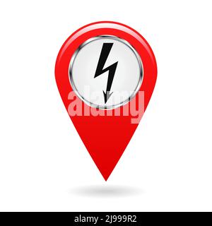 Pointeur de carte. Le pointeur des centrales électriques et divers objets liés à l'électricité sur la carte de la zone. Symbole de sécurité. Objet rouge sur fond blanc. Illustration de Vecteur