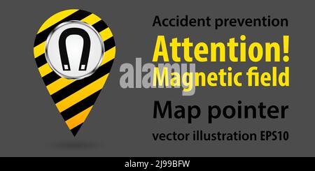 Pointeur de carte. Champ magnétique d'attention. Informations de sécurité. Conception industrielle. Illustration vectorielle Illustration de Vecteur