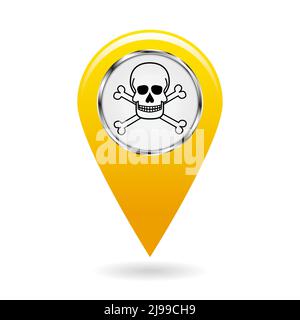 Pointeur de carte. Index des substances toxiques sur la carte de la zone. Symbole de sécurité. Objet jaune sur fond blanc. Illustration vectorielle. Illustration de Vecteur