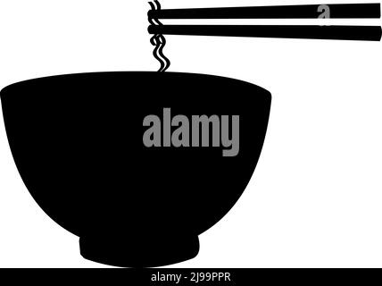 Illustration vectorielle de la silhouette noire d'un ramen de nouilles avec baguettes Illustration de Vecteur