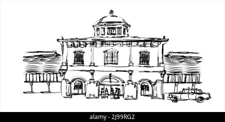 Dessin à main levée de la gare de Semarang Tawang, ville de Semarang, centre de Java, Indonésie. Illustration vectorielle Illustration de Vecteur