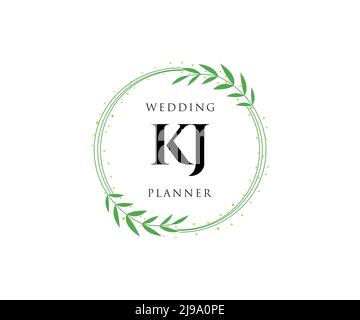 KJ initiales lettre mariage monogramme logos collection, dessin à la main moderne minimaliste et modèles floraux pour cartes d'invitation, Save the Date, élégant Illustration de Vecteur