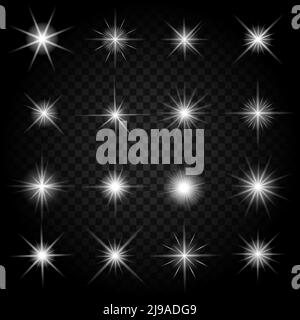 Les étoiles éclate avec des effets de lumière étincelants. Jeu de lumières graphiques, feu d'artifice en rafale scintillant, illustration vectorielle Illustration de Vecteur
