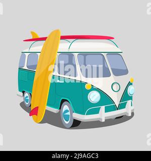 Affiche de surfeur ou graphiques de t-shirt. Transport et surf, planche de sport, illustration vectorielle Illustration de Vecteur