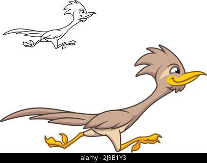 Mignon Happy Roadrunner Bird courir rapidement avec noir et blanc dessin d'art de ligne, oiseau, illustration de personnage de vecteur, logo de la mascotte de dessin de dessin de dessin de dessin de dessin de dessin de dessin de dessin de dessin de dessin de dessin de dessin de Illustration de Vecteur
