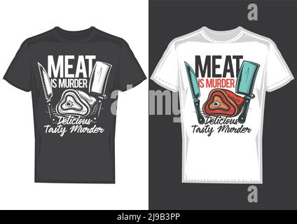 Exemples de modèles de t-shirts avec illustration de la viande et des couteaux. Illustration de Vecteur