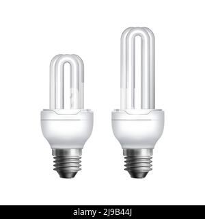 Deux lampes fluorescentes compactes vectorielles à économie d'énergie sur fond blanc Illustration de Vecteur