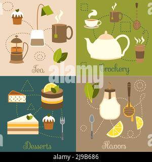 Vaisselle à thé desserts saveurs ensemble plat illustration vectorielle isolée Illustration de Vecteur