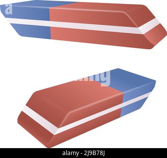 Gomme en caoutchouc Vector Realistic pour l'école, rouge et bleu Illustration de Vecteur