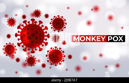 Bannière médicale d'épidémie de cellules du virus de la variole du singe. Cellules du virus de la variole du singe sur fond de sciense blanc. Fond du vecteur microbiologique de la variole du singe. Illustration de Vecteur