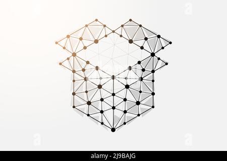 Boîte ouverte 3D symbole poly bas avec points connectés. Livraison, groupe, illustration vectorielle de la conception de l'espace utilitaire. Élément filaire polygonal de boîte-cadeau Illustration de Vecteur