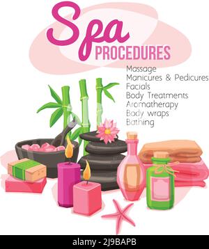 Concept de procédures spa avec éléments de traitement de beauté ensemble illustration vectorielle Illustration de Vecteur