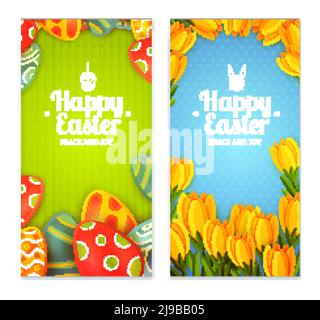 Ensemble de banderoles verticales de Pâques avec œufs décorés et fleurs de printemps illustration vectorielle isolée Illustration de Vecteur
