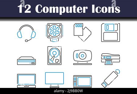 Icône d'ordinateur définie. Contour gras modifiable avec Color Fill Design. Illustration vectorielle. Illustration de Vecteur
