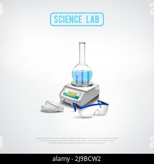 Composition de l'équipement de laboratoire avec balances scientifiques professionnelles et récipient chimique illustration vectorielle plate pour lunettes Illustration de Vecteur