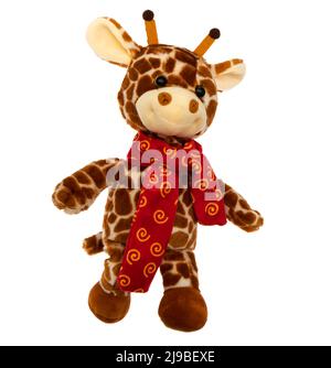 girafe en peluche pour enfants sur fond blanc, isolée Banque D'Images