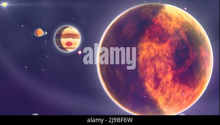 Terre, jupiter et saturne dans le système solaire Banque D'Images