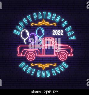 Je ne suis pas vieux, je suis classique. Badge de la fête des pères, logo Neon. Illustration vectorielle. Modèles de fête des pères de style vintage avec pick-up rétro Illustration de Vecteur
