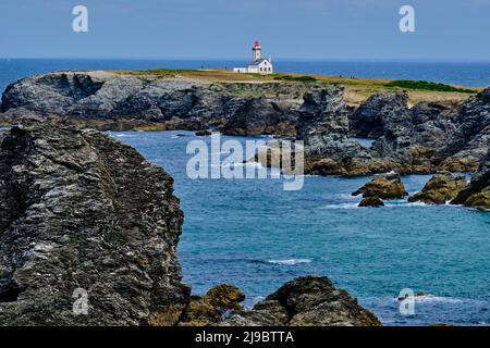 France, Morbihan, Belle-Ile-en-mer, Sauzon, Pointe des Poulains, La maison phare de la Pointe des Poulains Banque D'Images