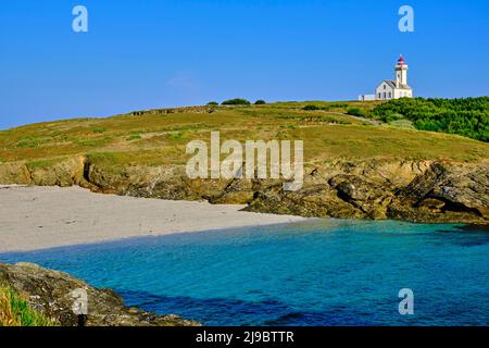 France, Morbihan, Belle-Ile-en-mer, Sauzon, Pointe des Poulains, La maison phare de la Pointe des Poulains Banque D'Images