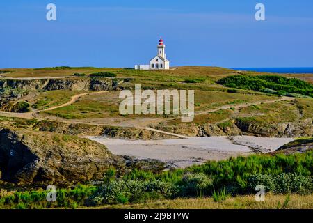 France, Morbihan, Belle-Ile-en-mer, Sauzon, Pointe des Poulains, La maison phare de la Pointe des Poulains Banque D'Images