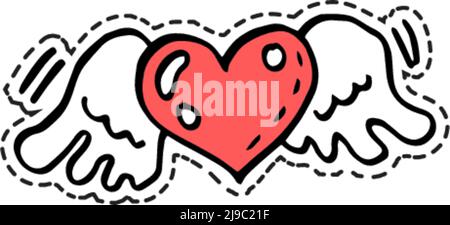 Coeur avec ailes, tatouage ou autocollants romantique Illustration de Vecteur