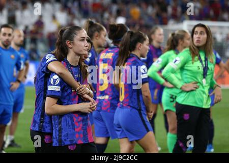 Allianz Stadium, Turin, Italie, 21 mai 2022, Les joueurs du FC Barcelone réagissent après avoir perdu la finale lors de la finale de la Ligue des champions des femmes de l'UEFA - match de football des femmes de la Ligue des champions de l'UEFA Banque D'Images