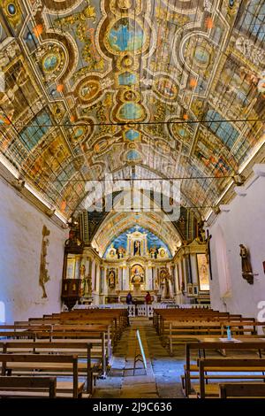 France, Morbihan (56), Neulliac, chapelle notre-Dame-de-Carmès, voûte de 18th siècles en panneaux polychromes Banque D'Images