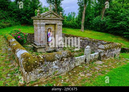 France, Morbihan (56), Neuliac, chapelle notre-Dame-de-Carmès, fontaine Banque D'Images