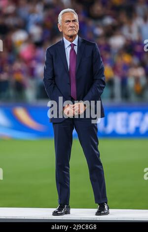 Turin, Italie. 21st mai 2022. Gabriele Gravina de la FIGC vu lors de la finale 2021/22 de la Ligue des champions de l'UEFA entre le FC Barcelone et l'Olympique Lyonnais au stade Allianz.(score final; FC Barcelone 1:3 Olympique Lyonnais) (photo de Fabrizio Carabelli/SOPA Images/Sipa USA) crédit: SIPA USA/Alay Live News Banque D'Images