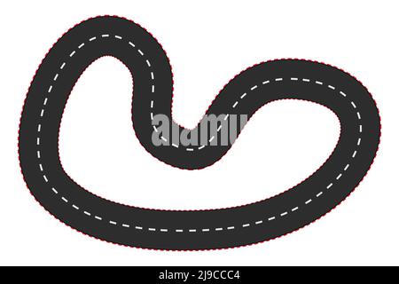 Voiture de course route vide, courbe piste vue du dessus en style de dessin animé isolé sur fond blanc. Carte de formule sportive. . Illustration vectorielle Illustration de Vecteur