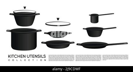 Dessinez la collection d'ustensiles de cuisine avec différents types de casseroles et illustration vectorielle isolée du pot Illustration de Vecteur