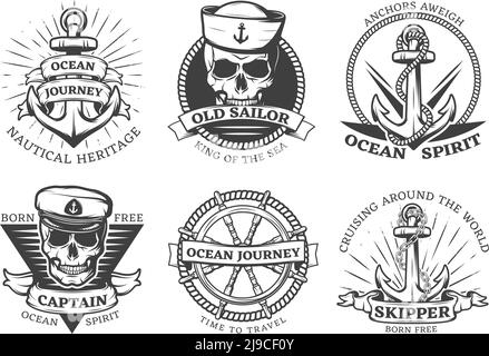 Ancien tattoo Anchor Set avec ancres de patrimoine nautique de voyage d'océan aweigh ocean spirit descriptions illustration vectorielle Illustration de Vecteur