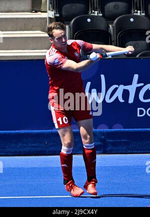 Stratford, Royaume-Uni. 22nd mai 2022. Angleterre V France Mens FIH Pro League. Centre de hockey Lee Valley. Stratford. Christopher Griffiths (Angleterre) pendant le match de hockey de la Ligue professionnelle de football de l'Angleterre V France Mens FIH. Credit: Sport en images/Alamy Live News Banque D'Images