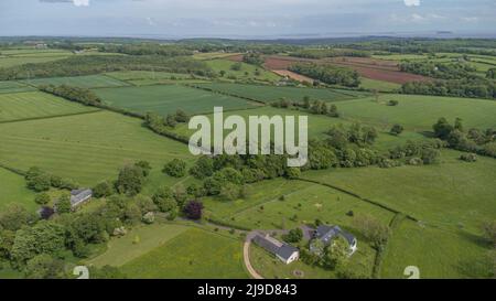 Vues aériennes de la chambre de Burial de Tinkinswood, Vale de Glamourgan, pays de Galles du Sud, Royaume-Uni Banque D'Images