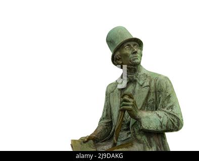 Statue en bronze de l'écrivain danois H C Andersen isolée sur blanc, Copenhague, Danemark, 21 mai 2022 Banque D'Images