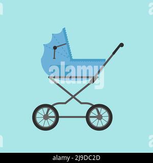 Bébé pour nouveau-nés et tout-petits. Transport de bébé en pram. Illustration plate de l'icône de chariot pour bébé Illustration de Vecteur