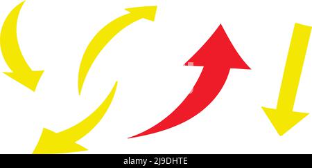 ensemble de flèches de vecteur plat incurvées. Rouge et jaune Illustration de Vecteur
