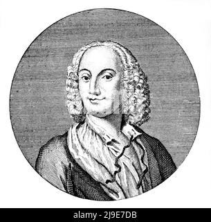 1720 CA , VENISE , ITALIE : compositeur de musique baroque vénitien ANTONIO VIVALDI ( 1678 - 1741 ) , portrait de G. Caldwall , graveur à Amsterdam , 1725 ca. . - COMPSITIBORE - OPERA LIRICA - CLASSICA - CLASSIQUE - PORTRAIT - RITRATTO - MUSICISTA - MUSICA BAROCCA - incisione - ritrato - portrait - colletto - col - boucles - riccioli - perruque - parrucca - HISTOIRE - FOTO STORICHE -- ARCHIVIO GBB Banque D'Images